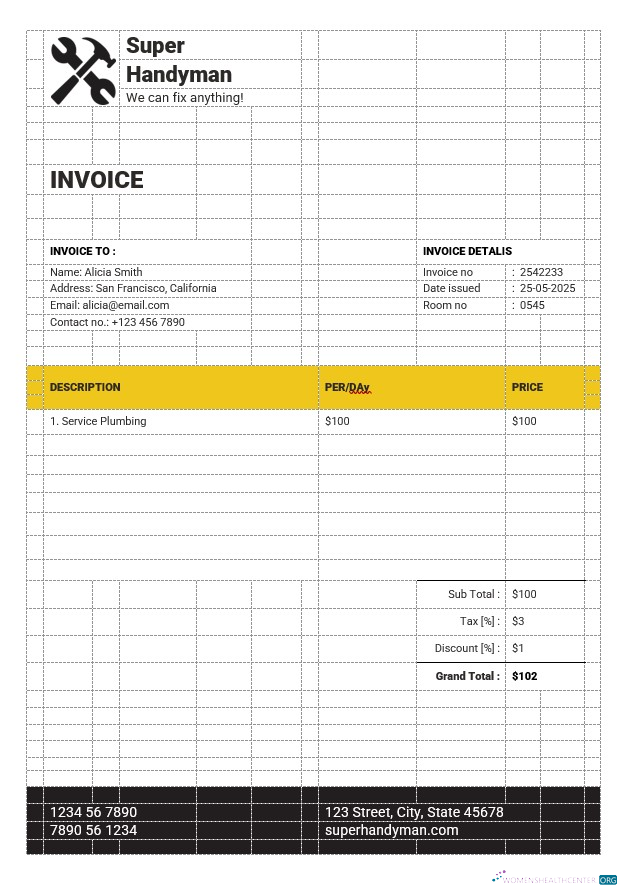 Download Handyman Services Invoice Template Photoshop template